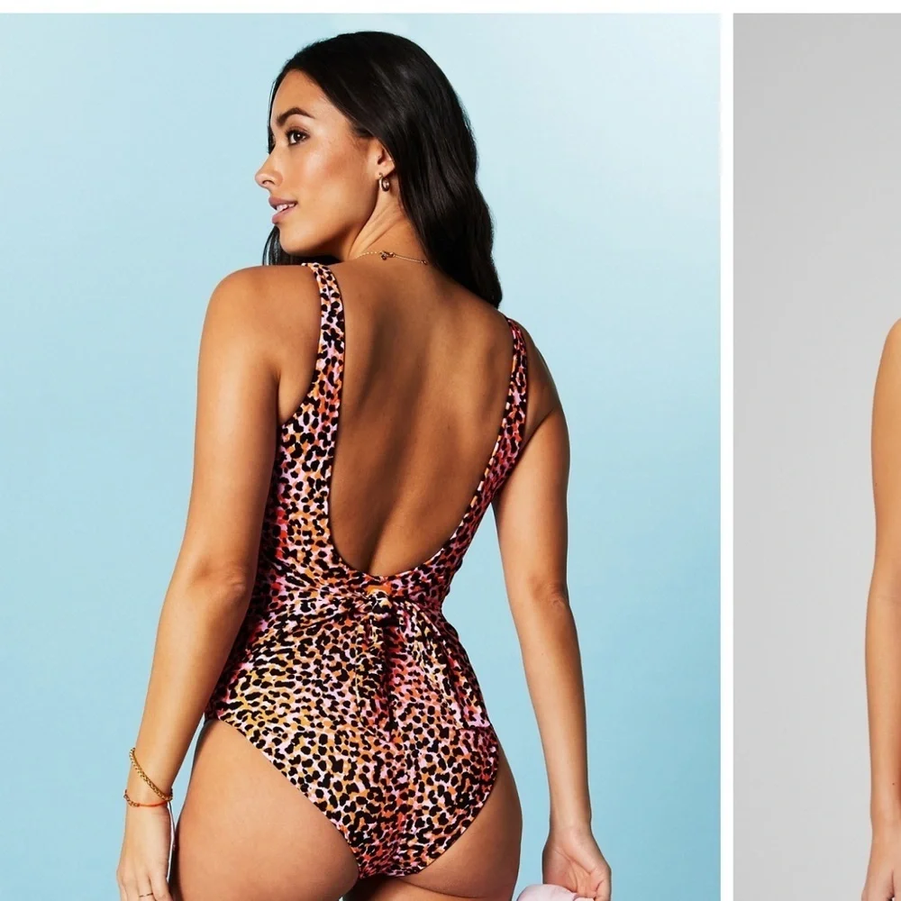 NWT Fabletics 4X Scoop Tie Back Shaping One-Piece Swimsuit Animal Print